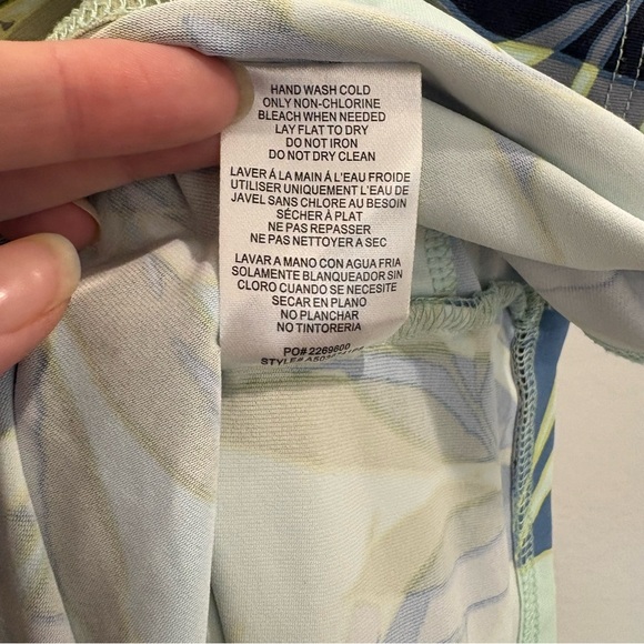 Hang Ten Blue Green Leaf Pattern Long Sleeve Rash Guard Size Large - Picture 8 of 8